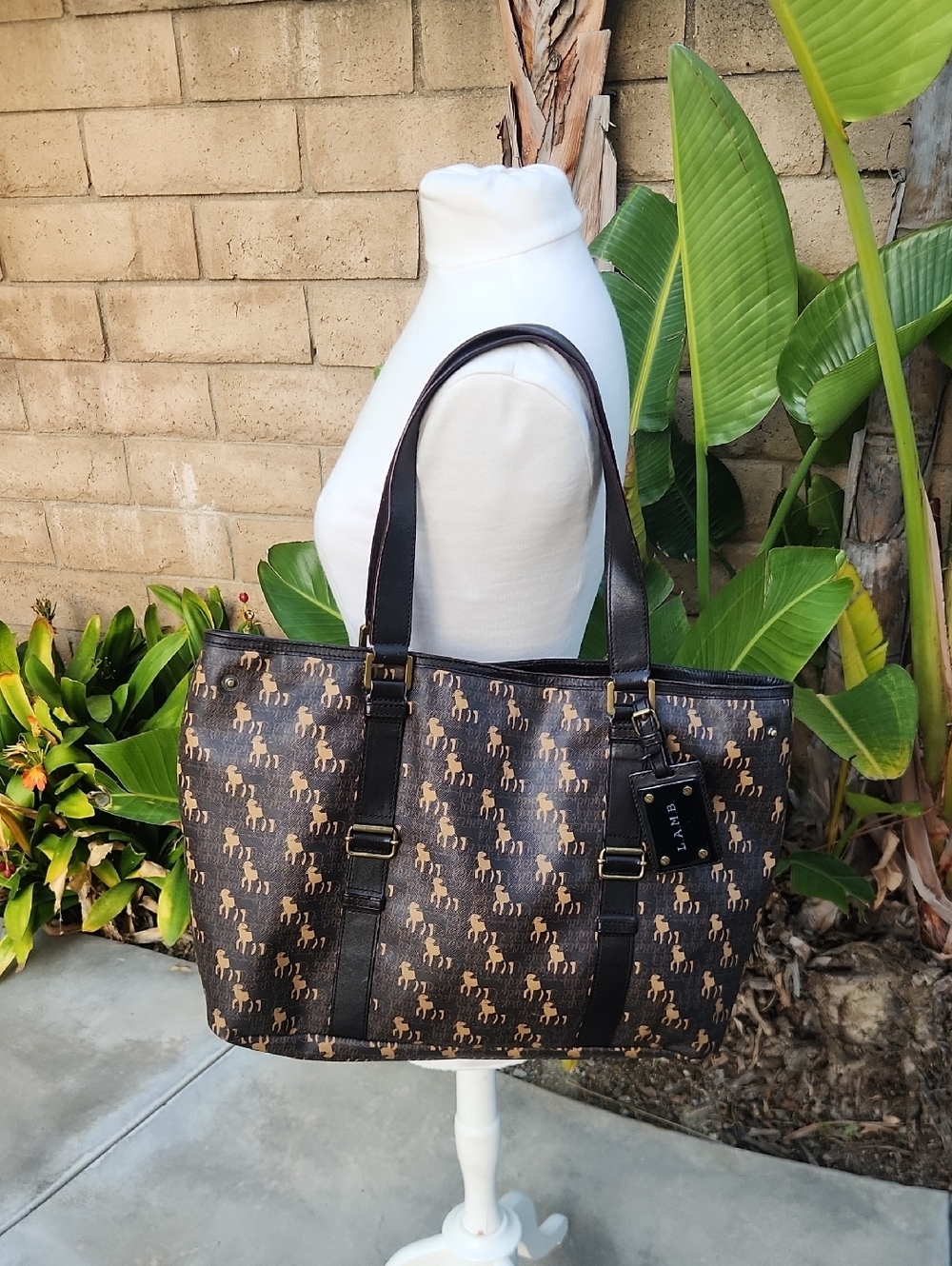 L.A.M.B. Gwen Stefani Brown Lamb Print Tote Bag Purse